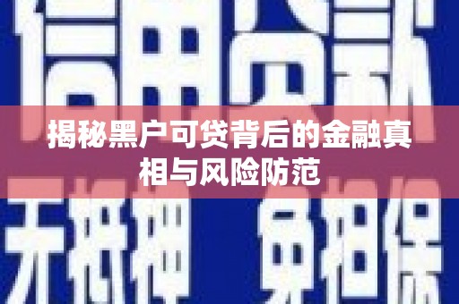 龙江揭秘黑户可贷背后的金融真相与风险防范